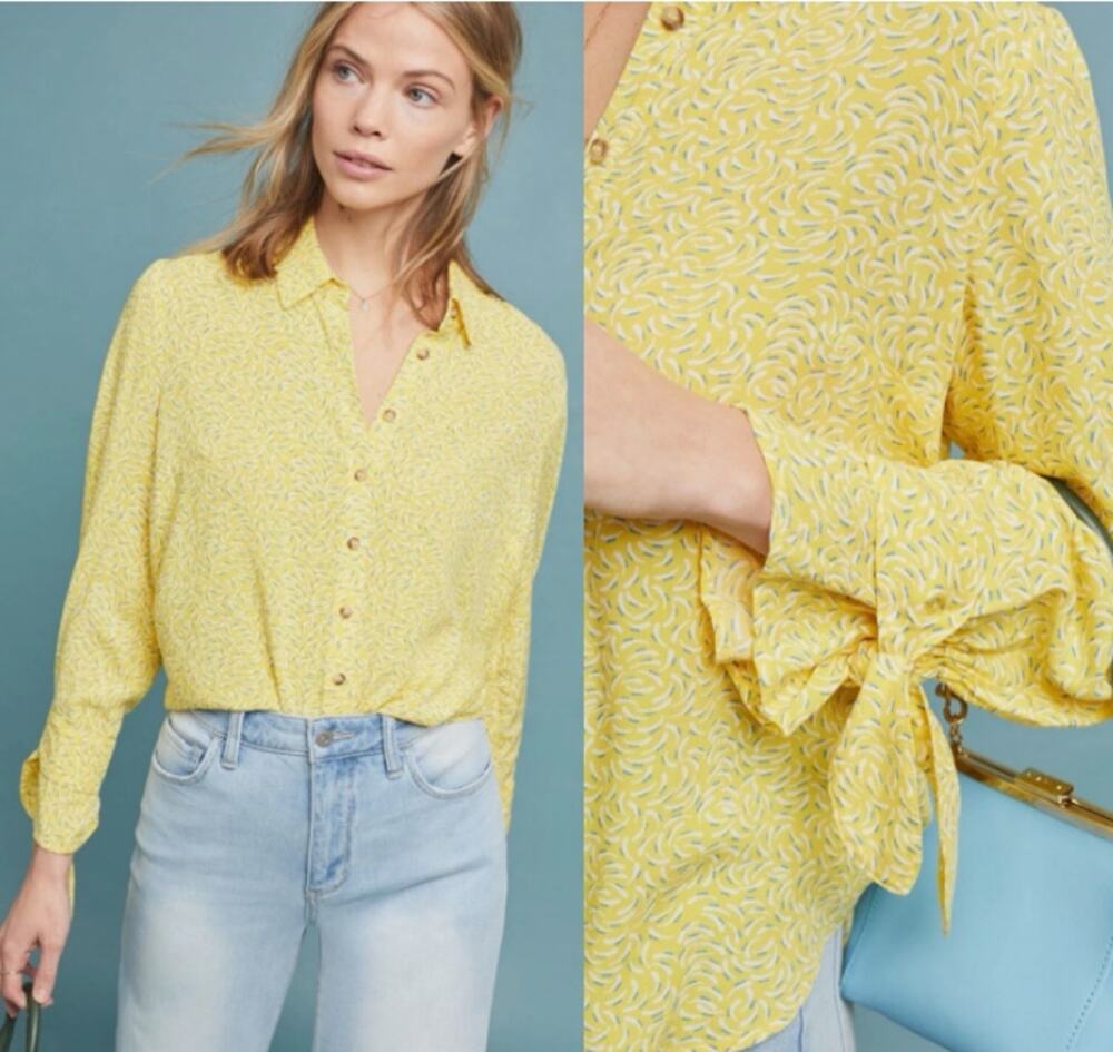 Anthropologie Maeve Womens Blithe Patterned Button Blouse Sz 6 Boho Chic Career